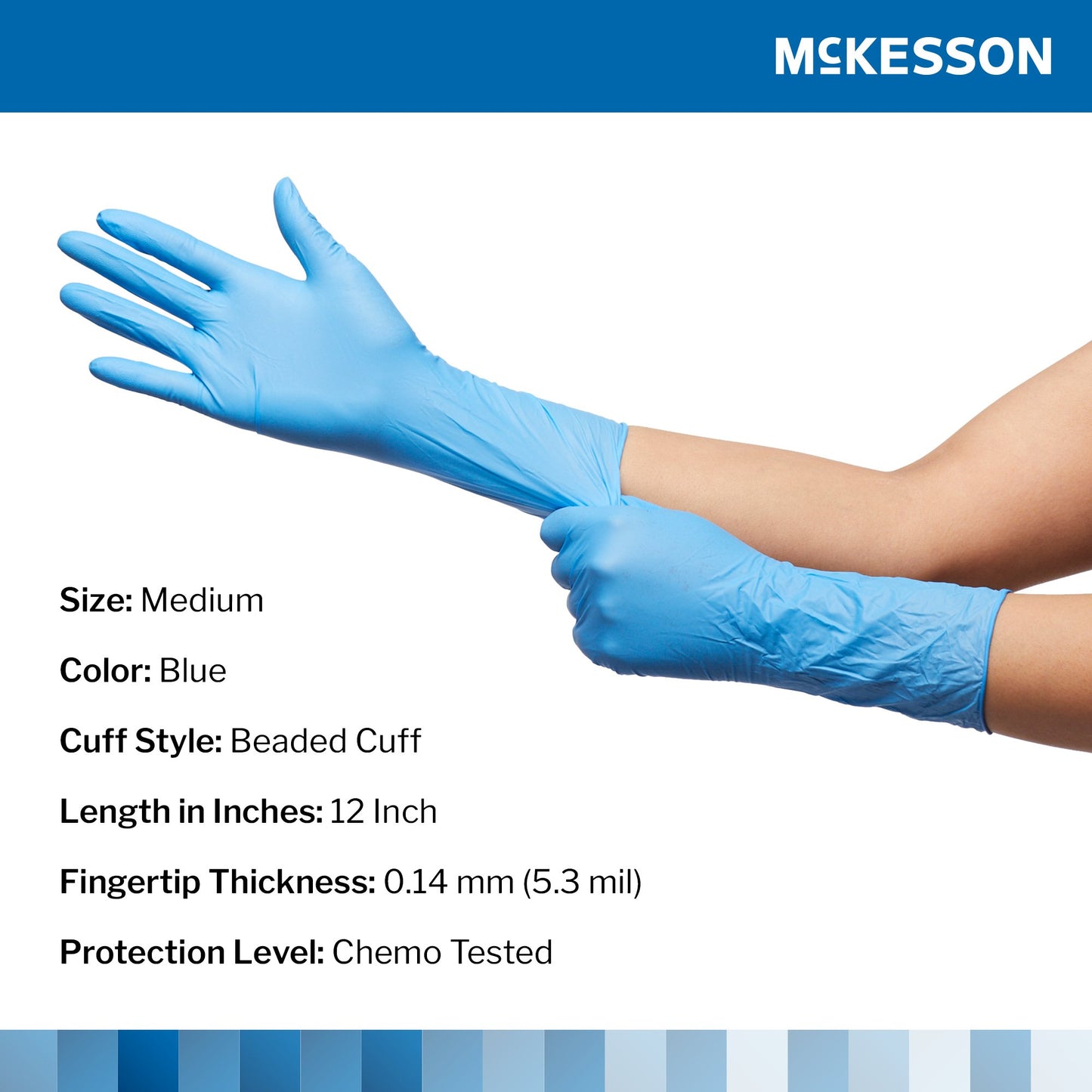 McKesson Confiderm® 6.5CX Exam Glove Medium NonSterile Nitrile Extended Cuff Length Textured Fingertips Blue Chemo Tested (921607_BX)
