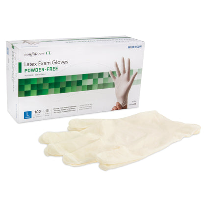 McKesson Confiderm® Exam Glove Large NonSterile Latex Standard Cuff Length Textured Fingertips Ivory Not Rated (921594_BX)