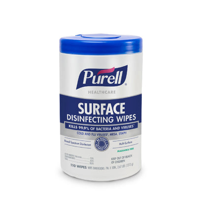 Purell® Healthcare Surface Disinfectant Cleaner Premoistened Alcohol Based Manual Pull Wipe 110 Count Canister Unscented NonSterile (1194625_CS)