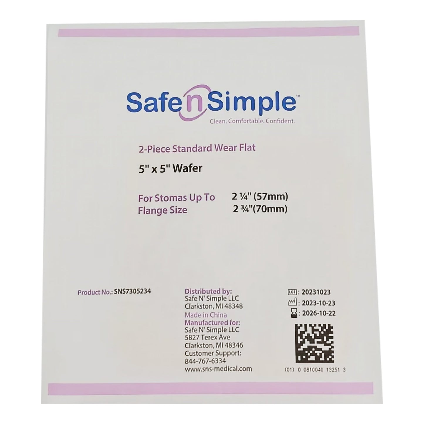 Safe n Simple™ Ostomy Barrier Trim to Fit, Standard Wear Flexible Tape 70 mm Flange Up to 2-1/4 Inch Opening 5 X 5 Inch (1245143_BX)