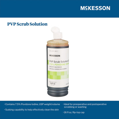 McKesson Surgical Scrub Solution 16 oz. Flip-Top Bottle 7.5% Strength Povidone-Iodine NonSterile (911741_CS)