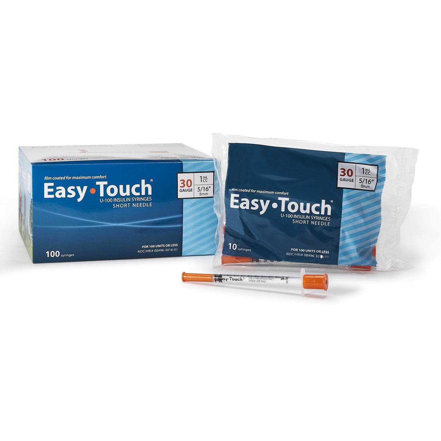 EasyTouch™ Standard Insulin Syringe with Needle 1 mL 5/16 Inch 30 Gauge NonSafety Thin Wall (1156896_BX)