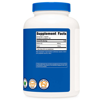 nutricost® Dietary Supplement Betaine HCl / Pepsin 790 mg Strength Capsule 240 Per Bottle (1270261_BT)