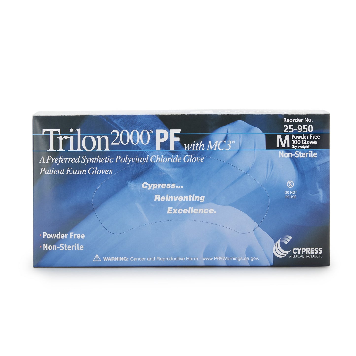 Trilon 2000® PF with MC3® Exam Glove Medium NonSterile Stretch Vinyl Standard Cuff Length Smooth Ivory Not Rated WITH PROP. 65 WARNING (457271_BX)
