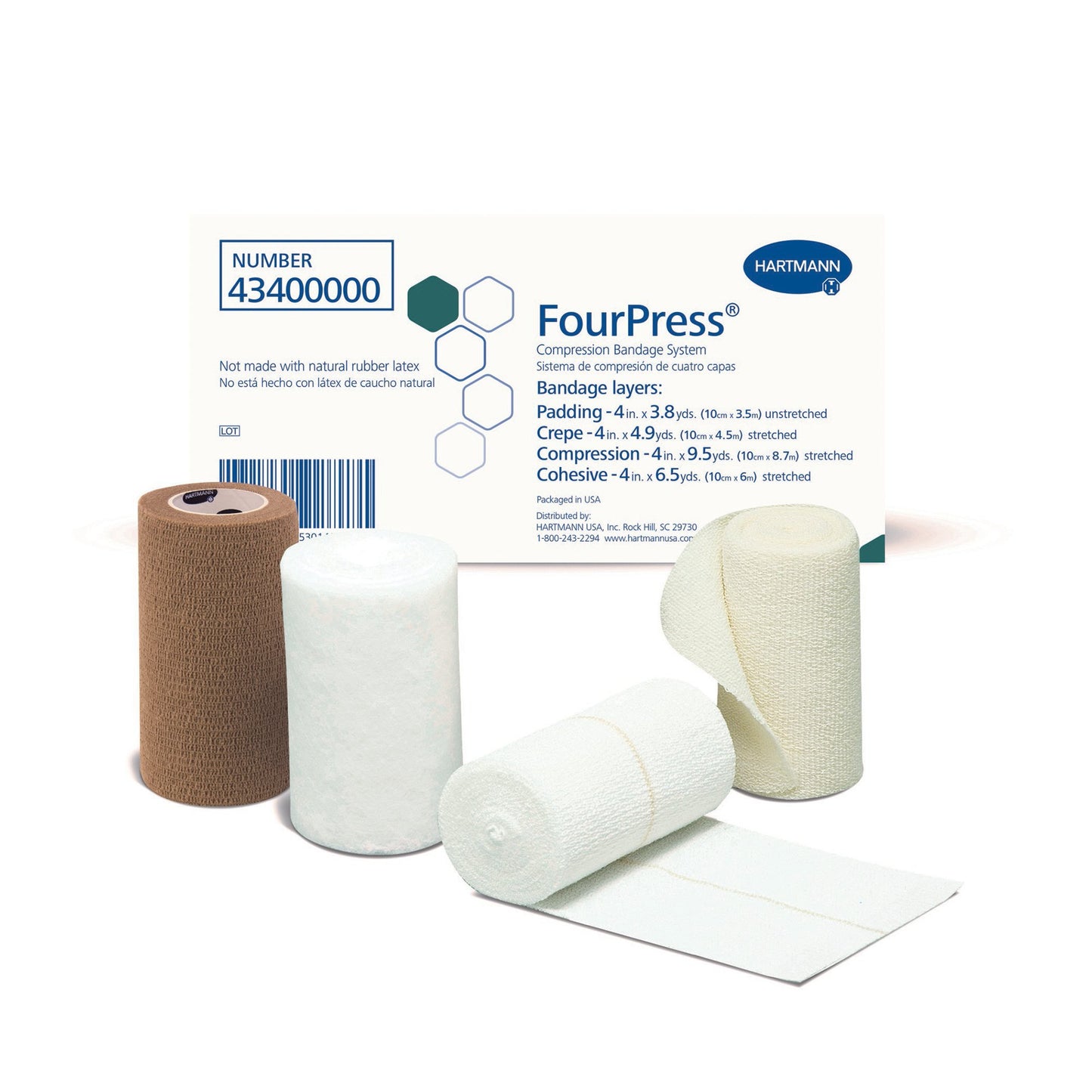 FourPress® 4 Layer Compression Bandage System Multiple Sizes Self-adherent / Tape Closure Tan / White NonSterile 30 to 40 mmHg (1235801_KT)