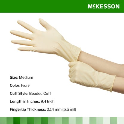 McKesson Confiderm® Exam Glove Medium NonSterile Latex Standard Cuff Length Smooth Ivory Not Rated (354436_CS)