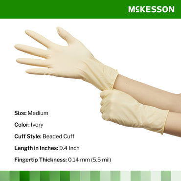 McKesson Confiderm® Exam Glove Medium NonSterile Latex Standard Cuff Length Smooth Ivory Not Rated (354436_BX)
