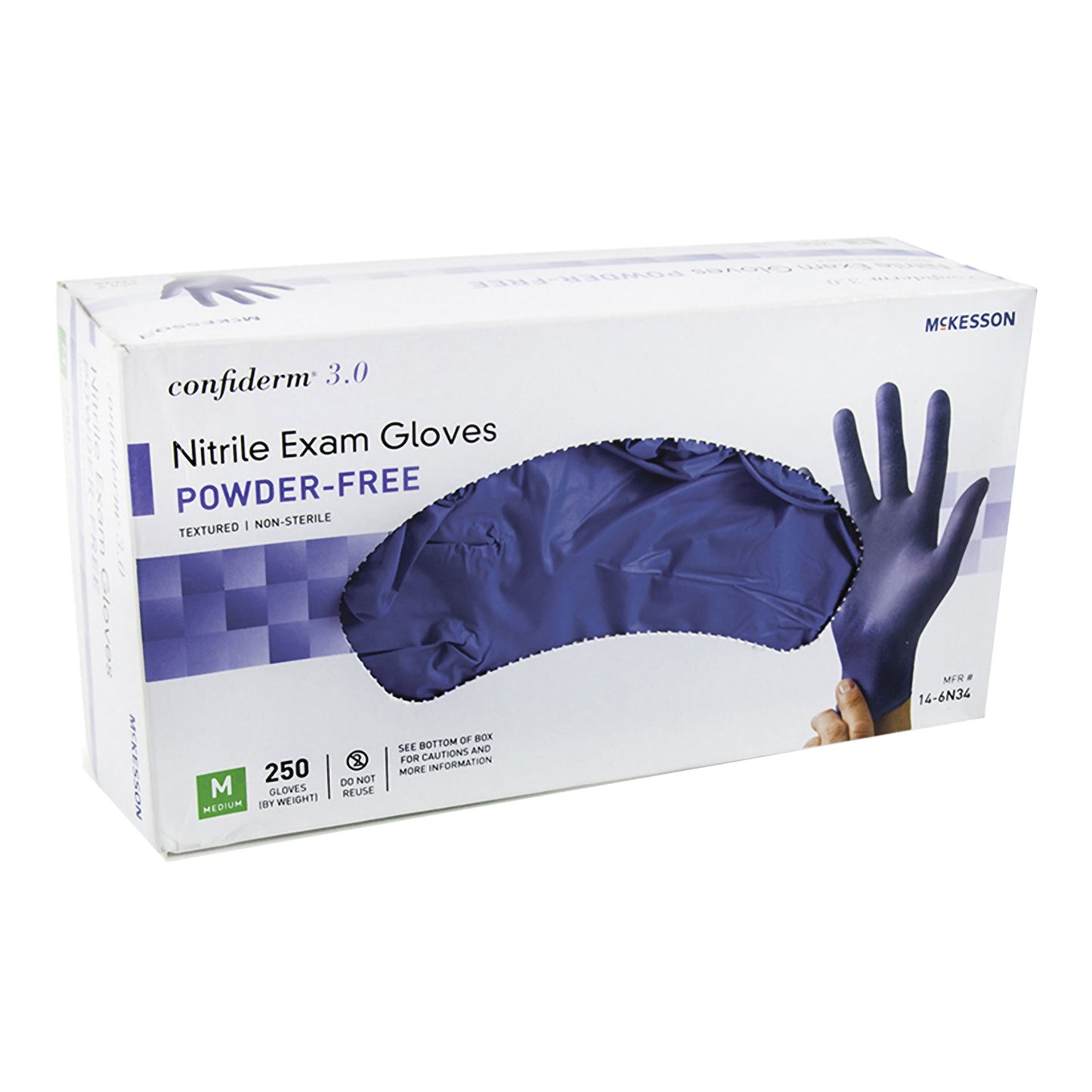 McKesson Confiderm® 3.0 Exam Glove Medium NonSterile Nitrile Standard Cuff Length Textured Fingertips Blue Not Rated (957802_CS)