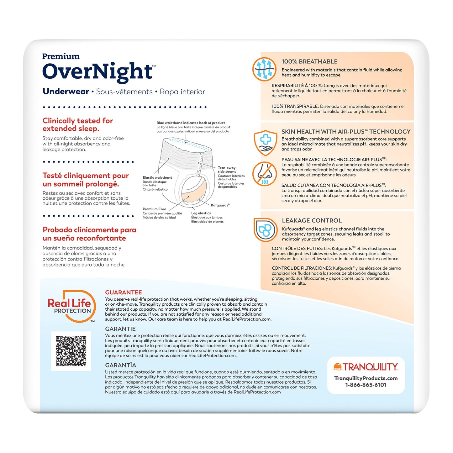 Tranquility® Premium OverNight™ Unisex Adult Absorbent Underwear Pull On with Tear Away Seams 2X-Large Disposable Heavy Absorbency (813408_BG)