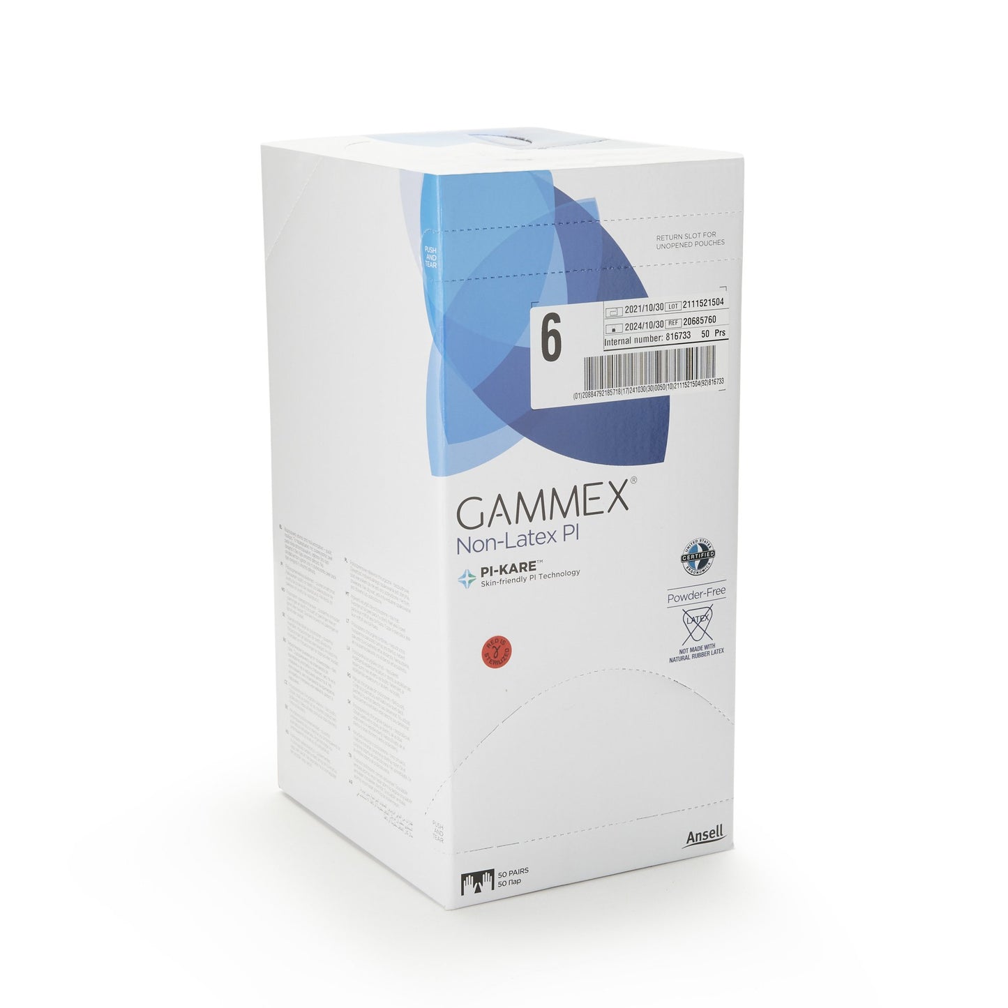 GAMMEX® Non-Latex PI Surgical Glove Size 6 Sterile Polyisoprene Standard Cuff Length Micro-Textured White Chemo Tested (765476_BX)