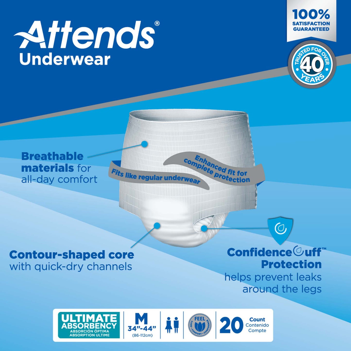 Attends® Unisex Adult Absorbent Underwear Pull On with Tear Away Seams Medium Disposable Heavy Absorbency (848957_CS)
