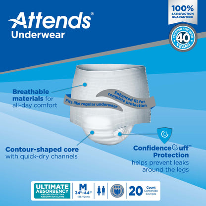 Attends® Unisex Adult Absorbent Underwear Pull On with Tear Away Seams Medium Disposable Heavy Absorbency (848957_CS)