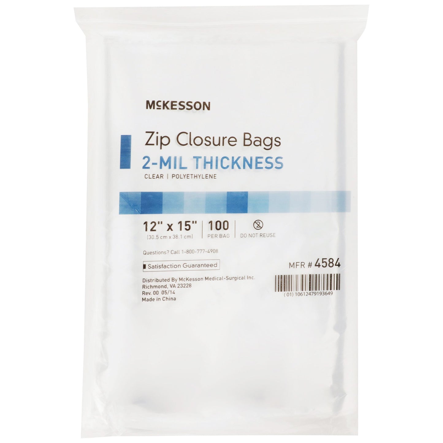 McKesson Reclosable Bag 12 X 15 Inch Polyethylene Clear Zipper Closure (854576_CS)