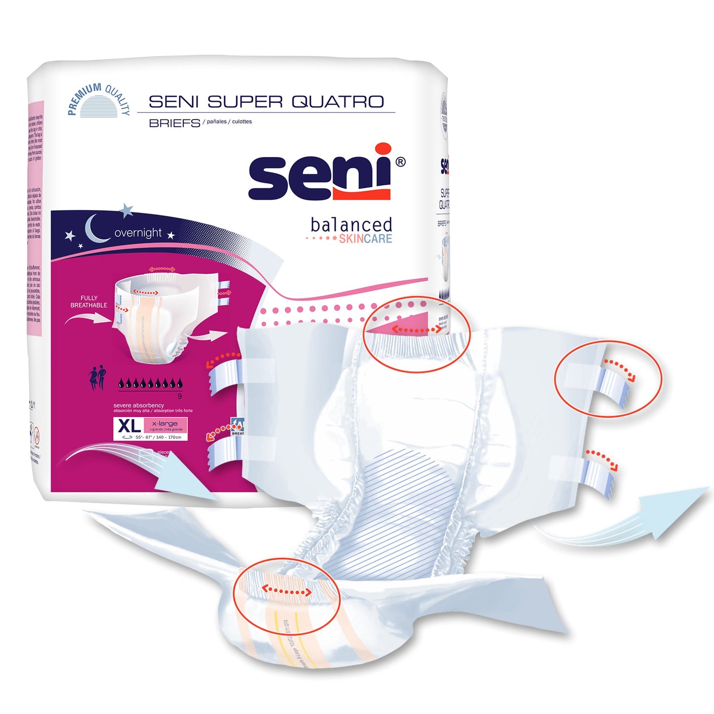 Seni® Super Quatro Unisex Adult Incontinence Brief X-Large Disposable Heavy Absorbency (1163839_CS)
