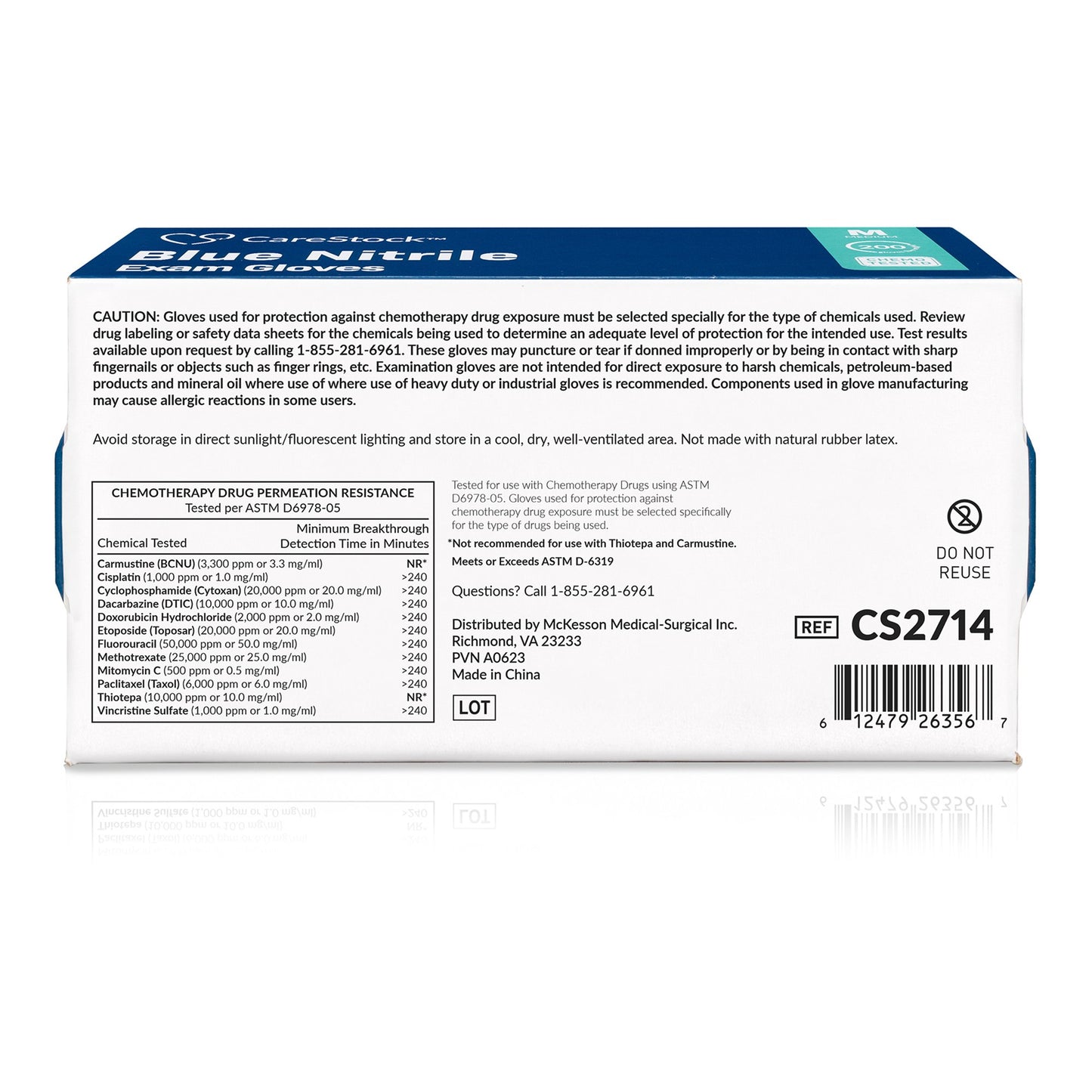 CareStock™ Exam Glove Medium NonSterile Nitrile Standard Cuff Length Textured Fingertips Blue Chemo Tested (1230897_CS)