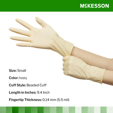 McKesson Confiderm® Exam Glove Small NonSterile Latex Standard Cuff Length Smooth Ivory Not Rated (354435_BX)