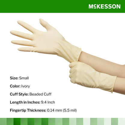 McKesson Confiderm® Exam Glove Small NonSterile Latex Standard Cuff Length Smooth Ivory Not Rated (354435_BX)