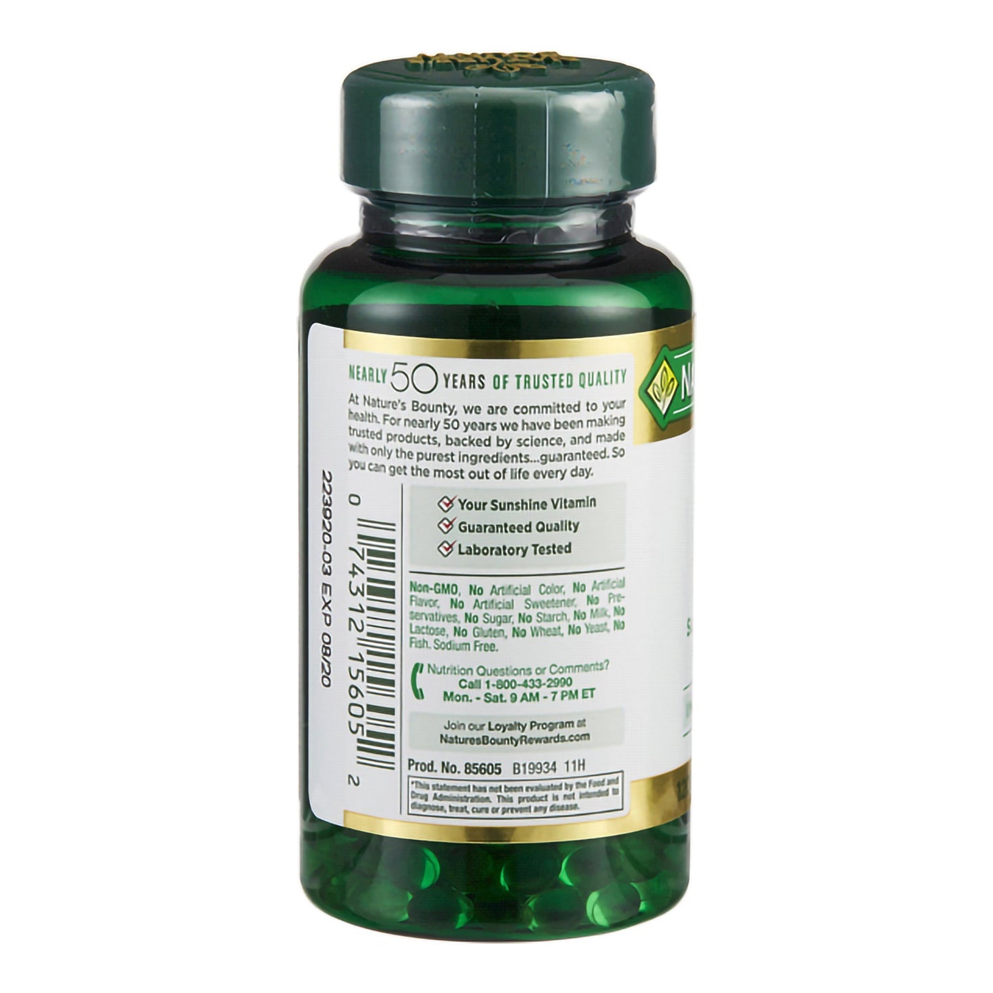Nature's Bounty® Vitamin Supplement Vitamin D 1,000 IU Strength Softgel 100 per Bottle (852699_BT)