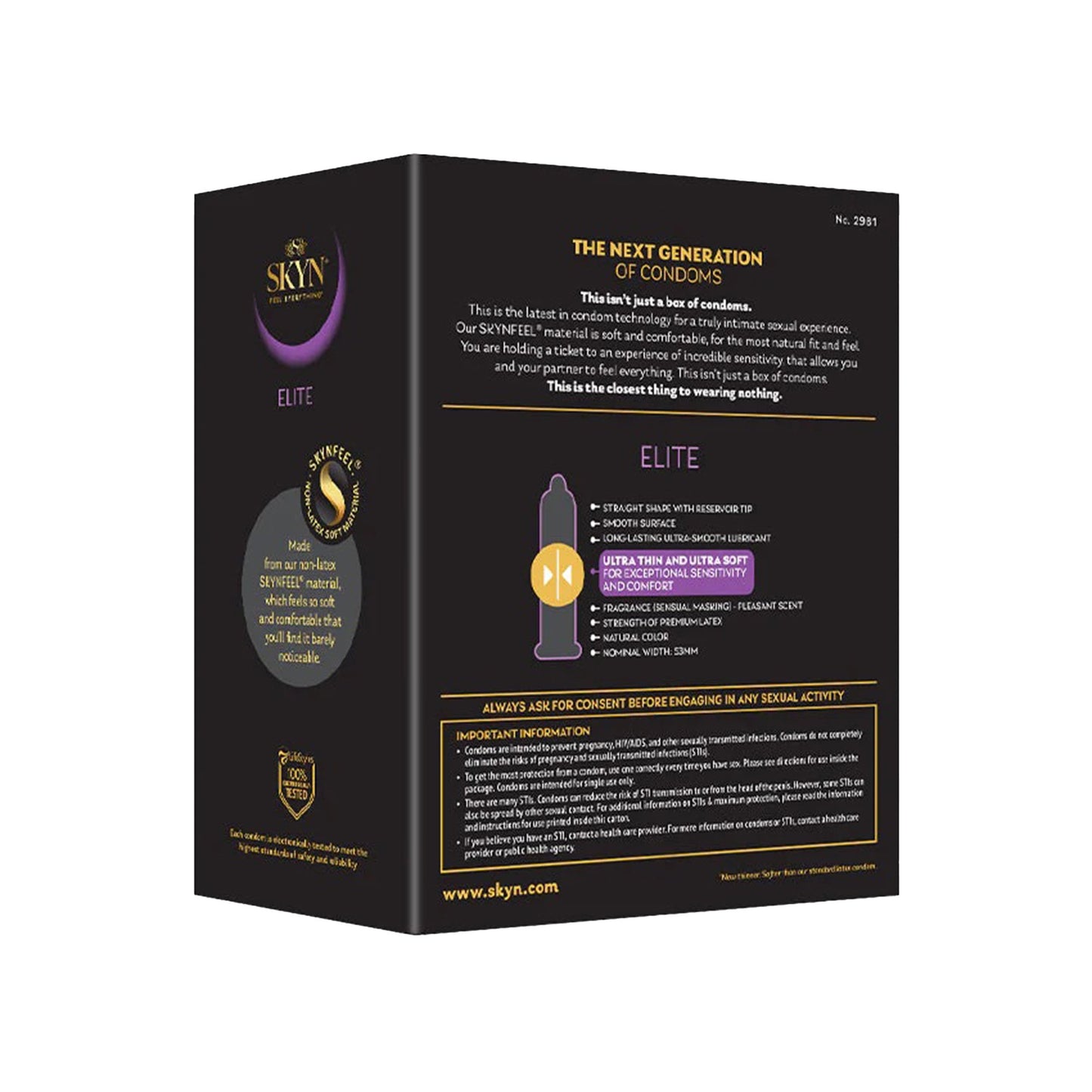 SKYN® Elite Condom Lubricated One Size Fits Most 36 Per Box (1256943_BX)