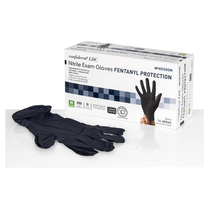 McKesson Confiderm® LDC Exam Glove Medium NonSterile Nitrile Standard Cuff Length Fully Textured Black Chemo Tested / Fentanyl Tested (1159334_BX)