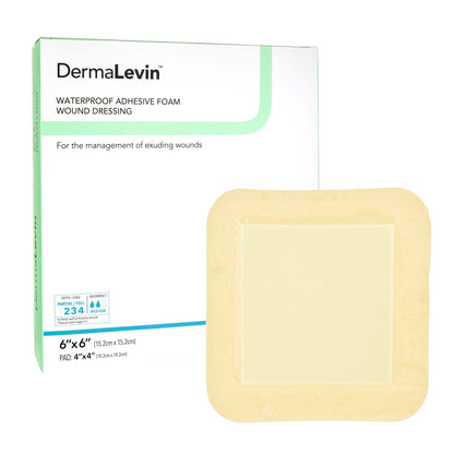 DermaLevin® Foam Dressing 6 X 6 Inch With Border Waterproof Backing Hydrocolloid Adhesive Square Sterile (584140_EA)