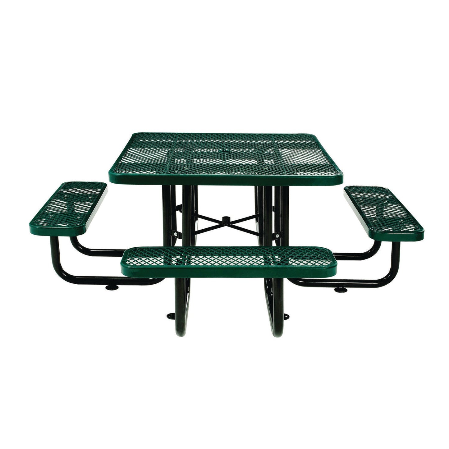 global-industrial-expanded-steel-picnic-table-square-81-x-81-x-29-5-green-top-green-base-legs-gbe277151gn_3