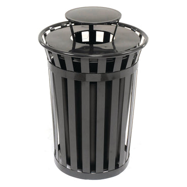 global-industrial-outdoor-slatted-steel-trash-can-rain-bonnet-lid-36-gal-black-gbe260804bk_2