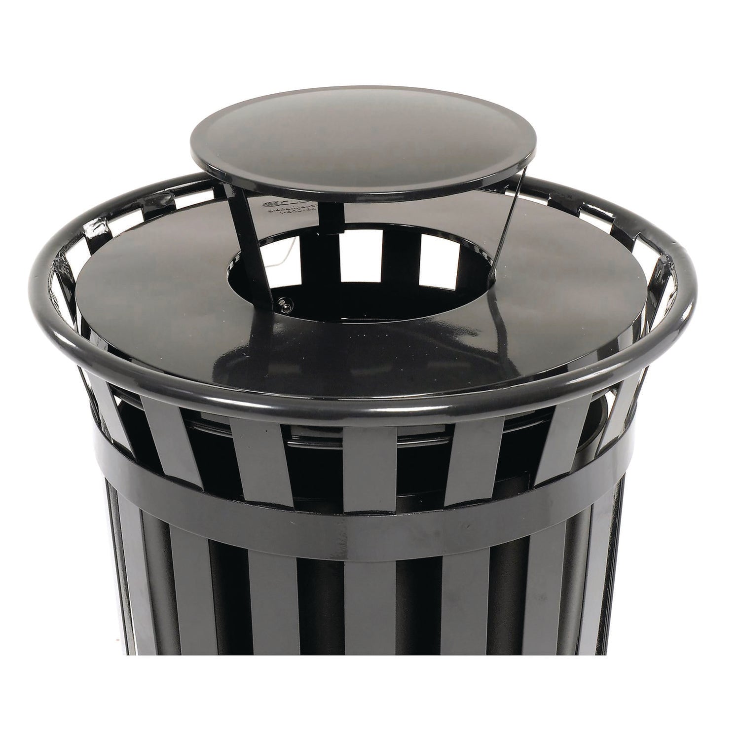 global-industrial-outdoor-slatted-steel-trash-can-rain-bonnet-lid-36-gal-black-gbe260804bk_3