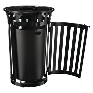 global-industrial-outdoor-slatted-steel-trash-can-with-access-door-36-gal-steel-black-gbe261940bk_2