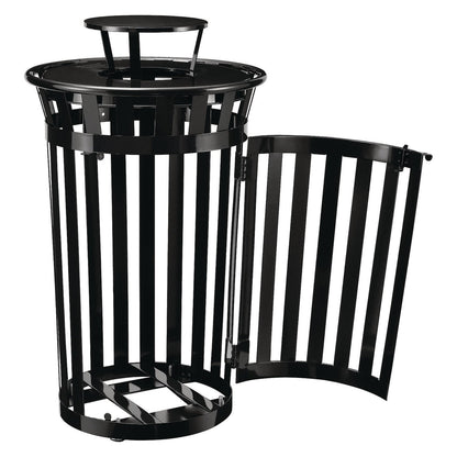 global-industrial-outdoor-slatted-steel-trash-can-with-access-door-and-rain-bonnet-lid-36-gal-black-gbe261941bk_3