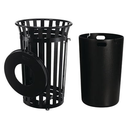 global-industrial-outdoor-slatted-steel-trash-can-with-access-door-36-gal-steel-black-gbe261940bk_3