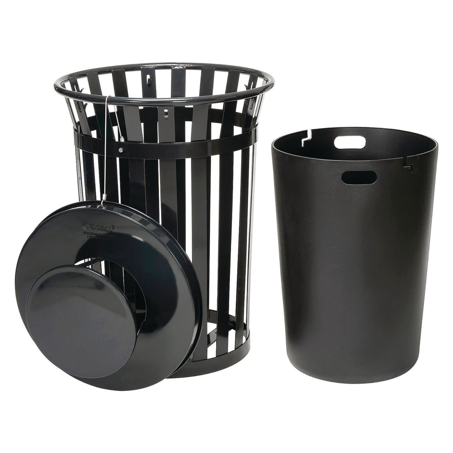 global-industrial-outdoor-slatted-steel-trash-can-rain-bonnet-lid-36-gal-black-gbe260804bk_4