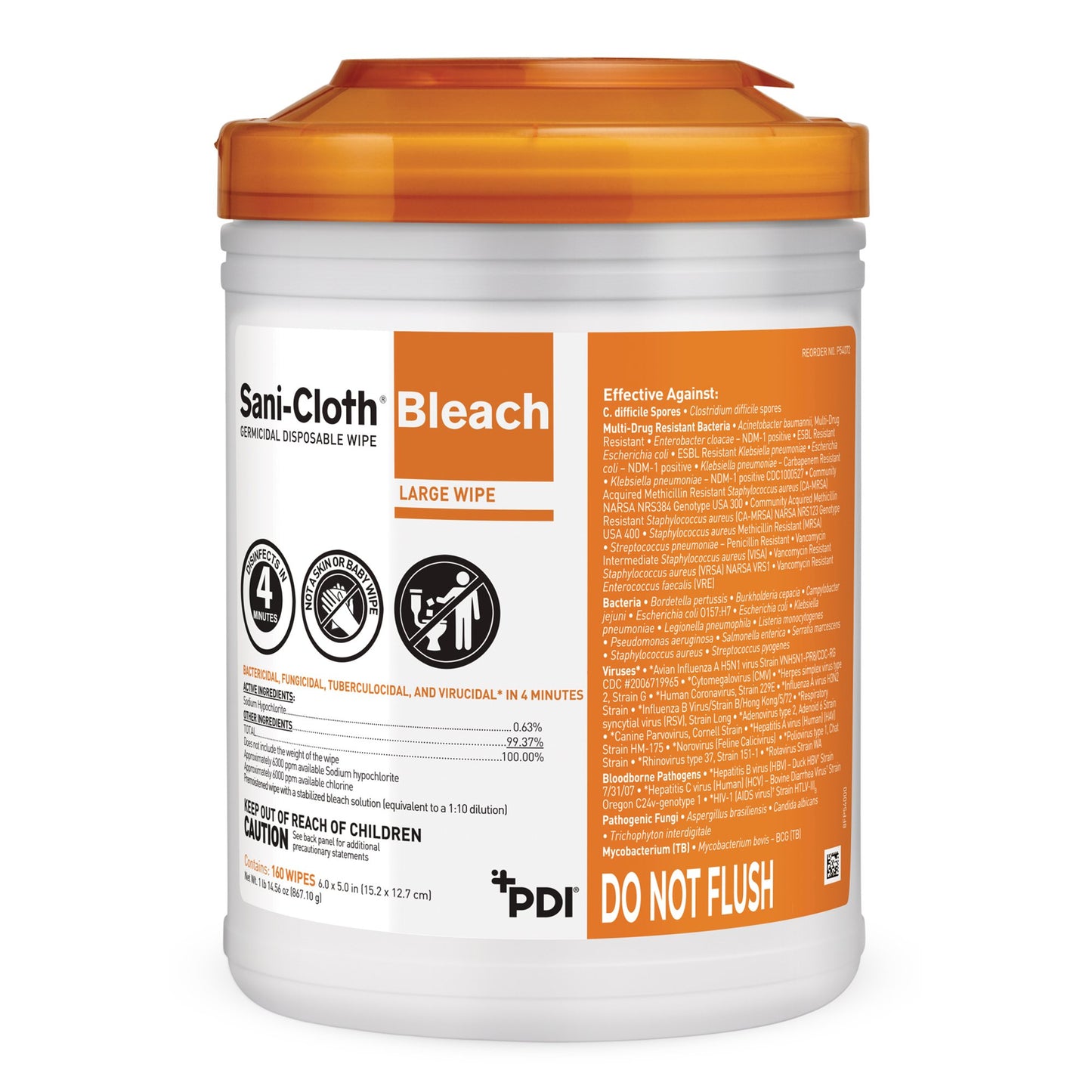 Sani-Cloth® Bleach Surface Disinfectant Cleaner Premoistened Germicidal Manual Pull Wipe 160 Count Canister Bleach Scent NonSterile (1184662_CN)