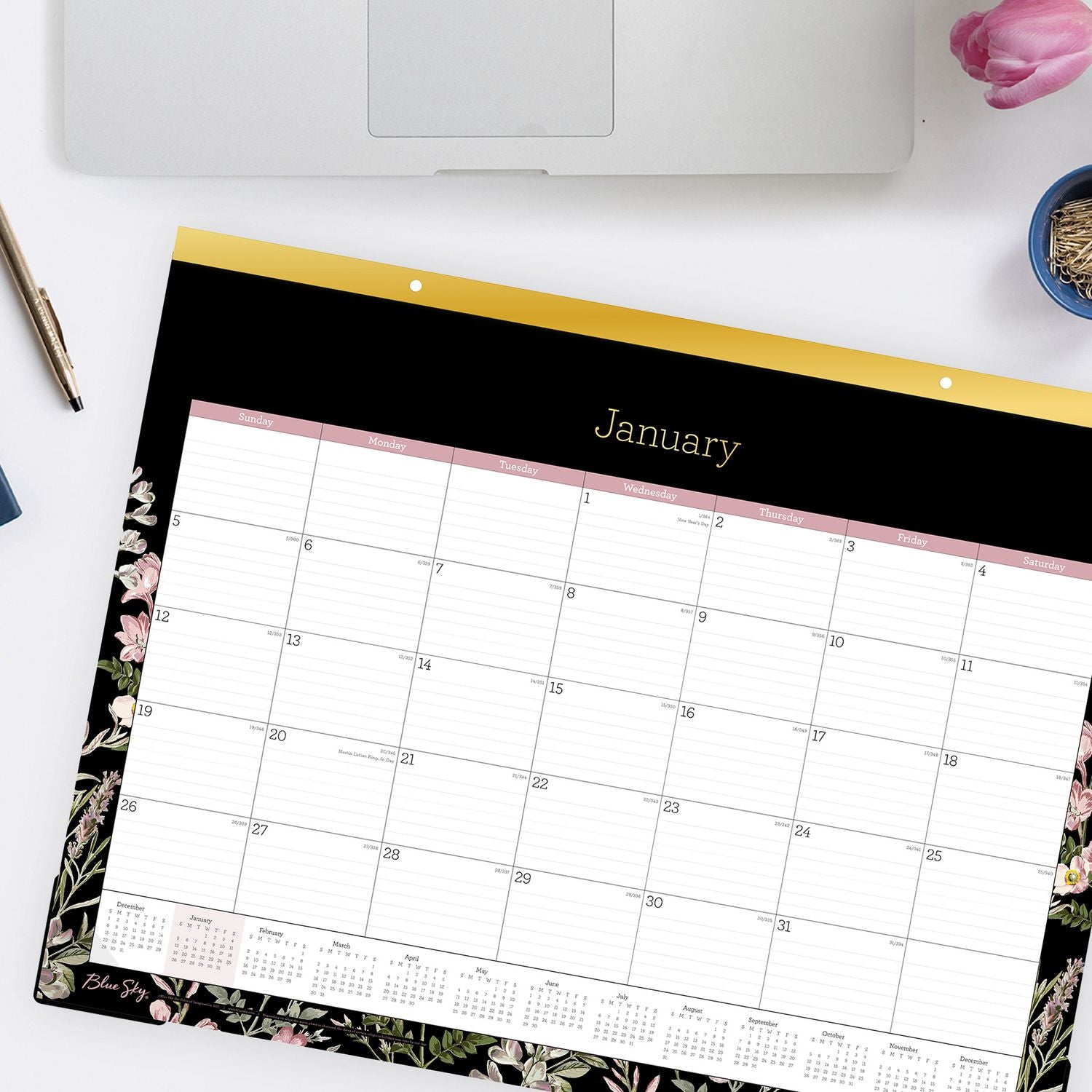blue-sky-neveah-monthly-desk-pad-calendar-floral-artwork-22-x-17-white-black-pink-sheets-gold-headband-12-month-jan-dec-2025-bls148629_4