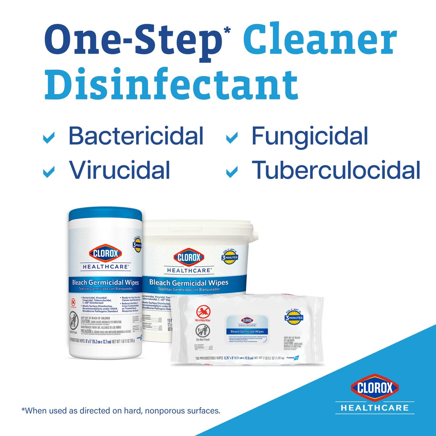 Clorox Healthcare® Surface Disinfectant Premoistened Germicidal Manual Pull Wipe 50 Count Individual Packet Fruity Floral Bleach Scent NonSterile (996100_EA)