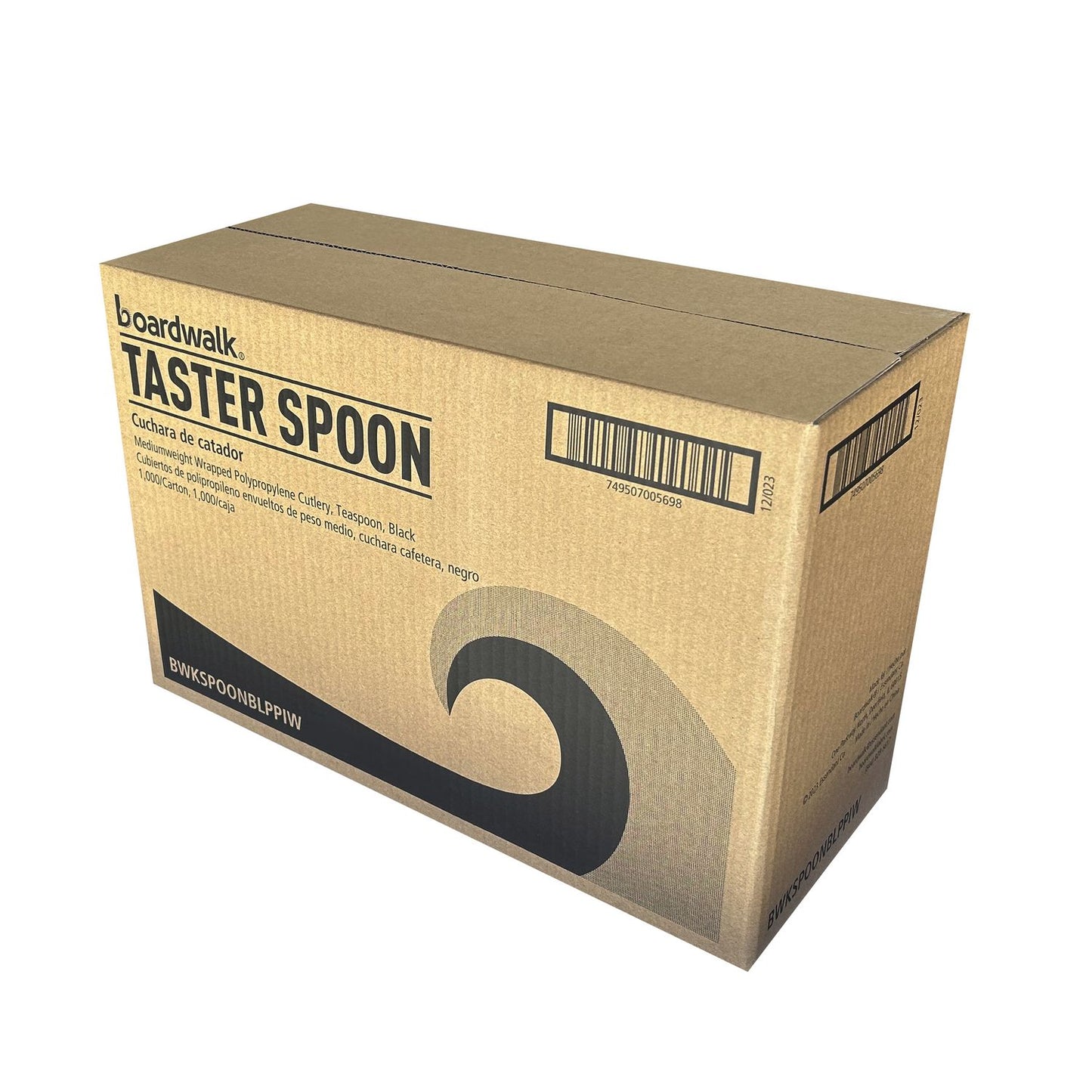 Boardwalk® Mediumweight Polypropylene Cutlery, Individually Wrapped, Spoon, Plastic, Black, 1,000/Carton (BWKSPOONBLPPIW)