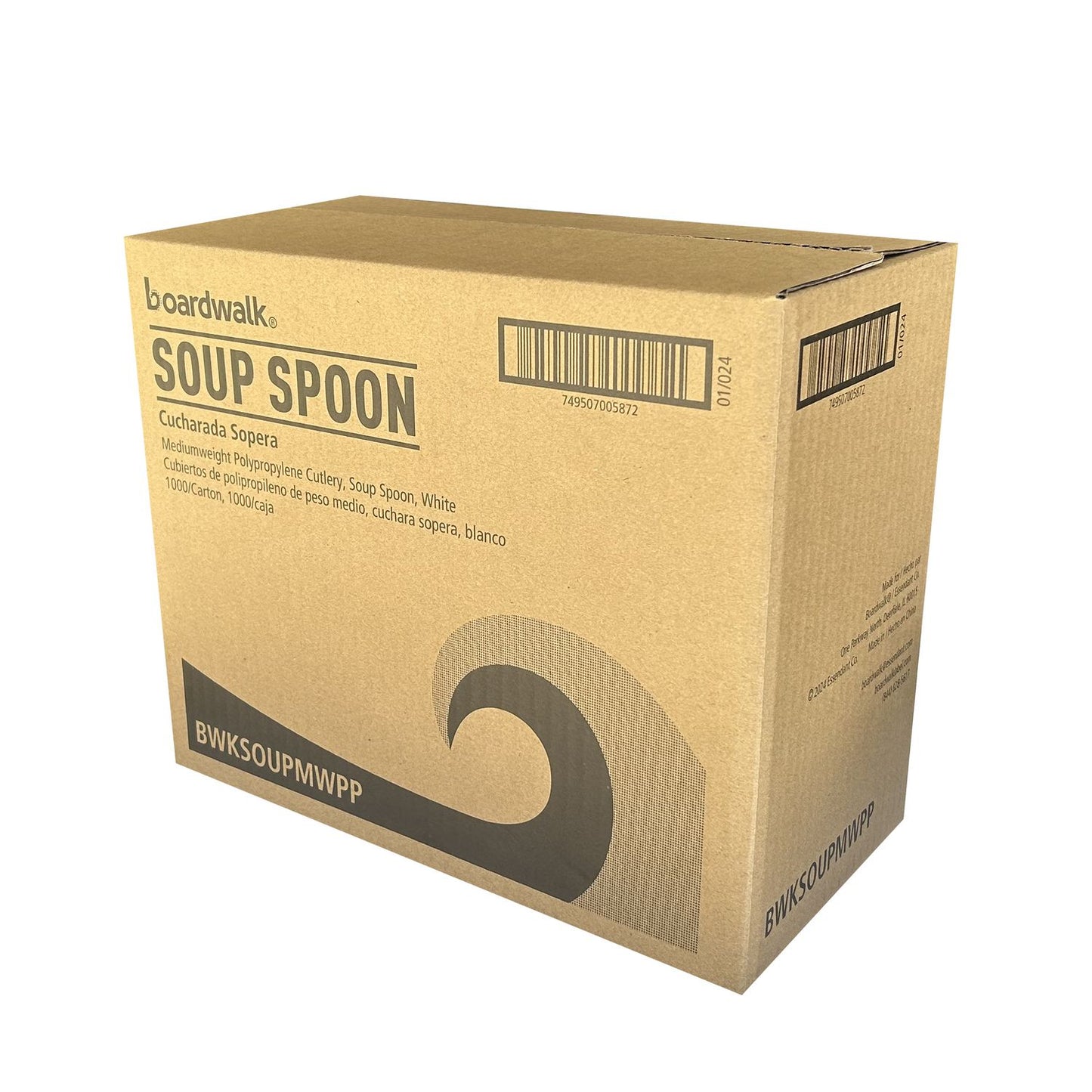 Boardwalk® Mediumweight Polypropylene Cutlery, Soup Spoon, 4.86", Plastic, White, 1,000/Carton (BWKSOUPMWPP)