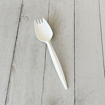 Boardwalk® Mediumweight Polypropylene Cutlery, Spork, Plastic, White, 1000/Carton (BWKSPORKWHPP)