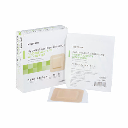 McKesson Foam Dressing 3 X 3 Inch With Border Film Backing Silicone Gel Adhesive Square Sterile (886431_CS)