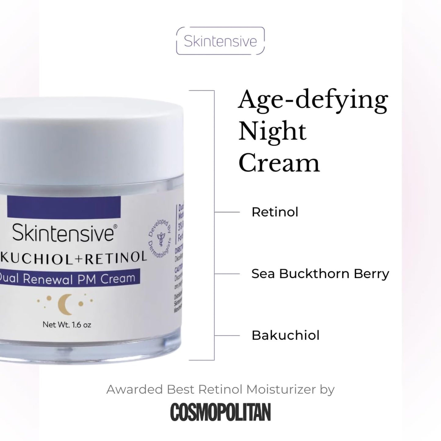 Skintensive® Bakuchiol + Retinol Dual Renewal PM Cream Facial Moisturizer 1.6 oz. Jar Unscented Cream (1267986_EA)