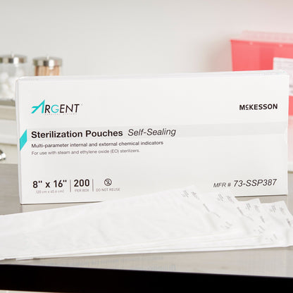 McKesson Argent™ Sure-Check® Sterilization Pouch Ethylene Oxide (EO) Gas / Steam 8 X 16 Inch Transparent / Blue Self Seal Paper / Film (527135_BX)