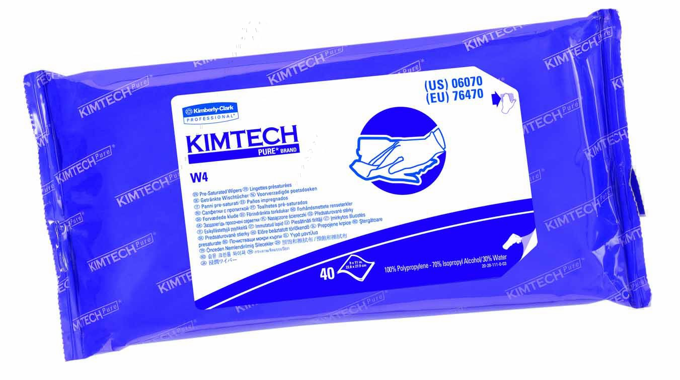 Kimtech™ W4 Surface Disinfectant Cleaner Premoistened Cleanroom Manual Pull Wipe 40 Count Soft Pack Alcohol Scent NonSterile (513700_BX)