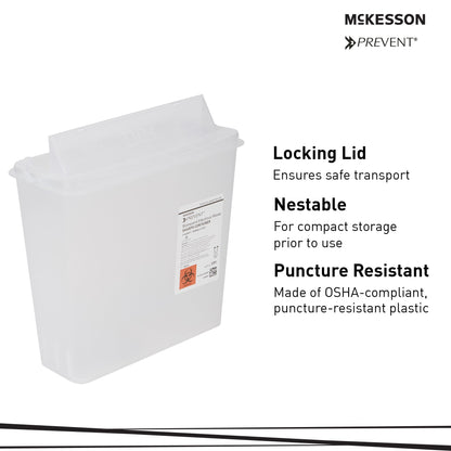 McKesson Prevent® Sharps Container Translucent Base 10-3/4 H X 10-1/2 W X 4-3/4 D Inch Horizontal Entry 1.25 Gallon (855126_EA)