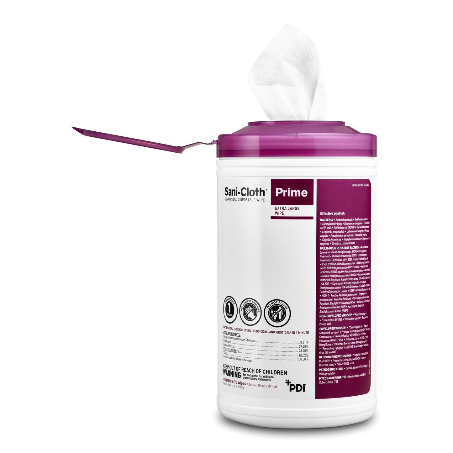 Sani-Cloth® Prime Surface Disinfectant Cleaner Premoistened Germicidal Manual Pull Wipe 70 Count Canister Alcohol Scent NonSterile (1063957_CN)
