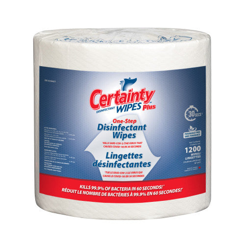 Certainty® Plus Disinfectant Wipes Large Roll, 8” x 6”, 1200 Wipes/Roll, 2 Rolls/Case (HOS91200)