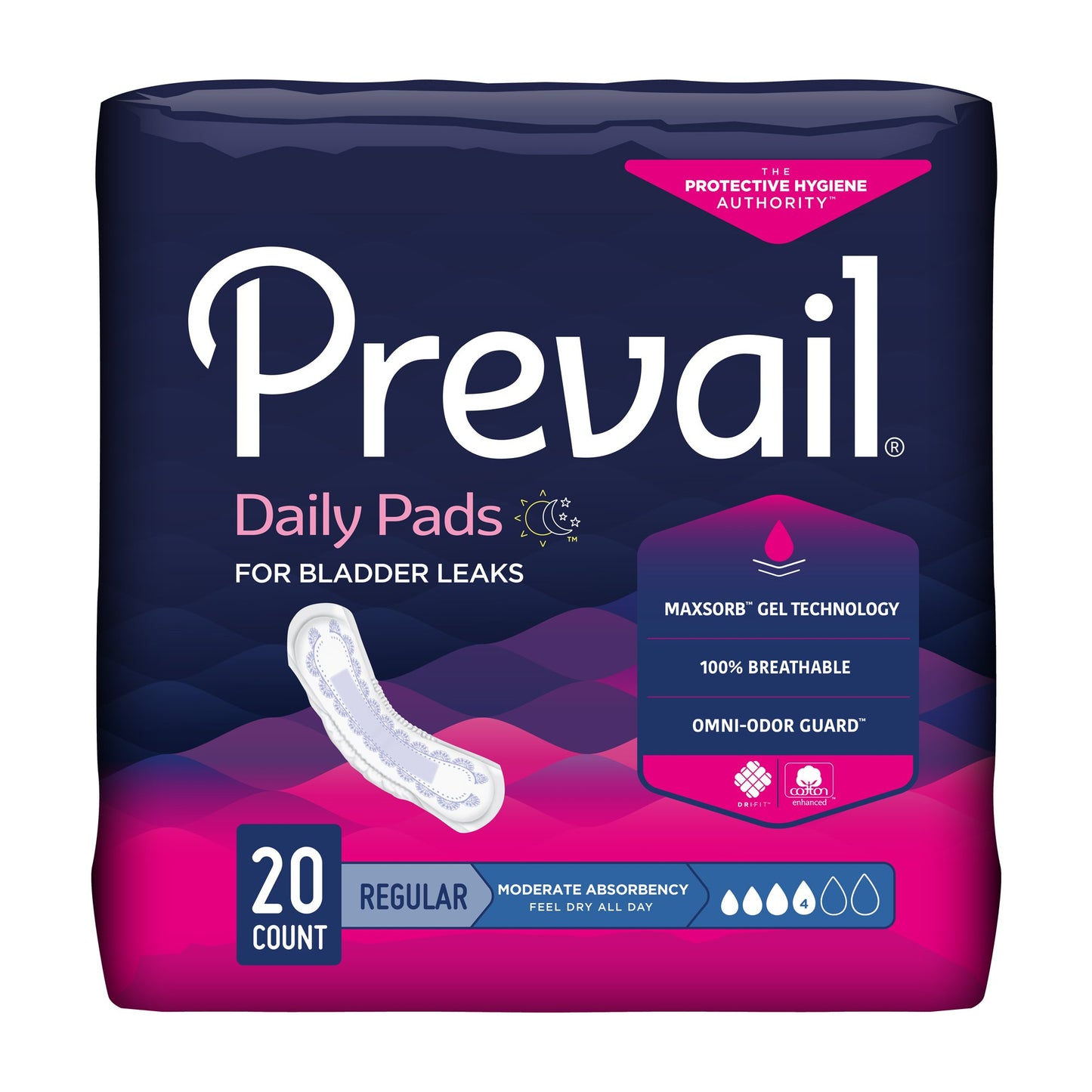 Prevail® Daily Pads Bladder Control Pad 9-1/4 Inch Length Moderate Absorbency Polymer Core One Size Fits Most (409931_BG)