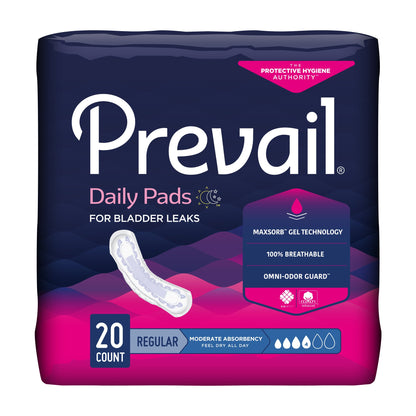 Prevail® Daily Pads Bladder Control Pad 9-1/4 Inch Length Moderate Absorbency Polymer Core One Size Fits Most (409931_CS)