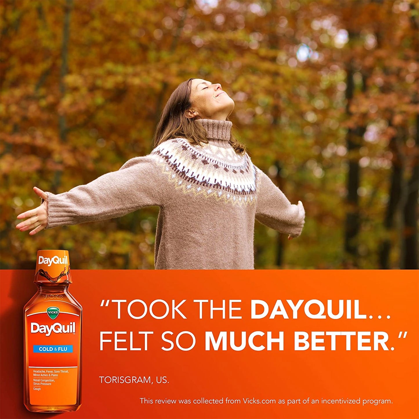 DayQuil® Cold & Flu Cold and Cough Relief 325 mg - 10 mg - 5 mg / 15 mL Strength Liquid 8 oz. (829815_EA)