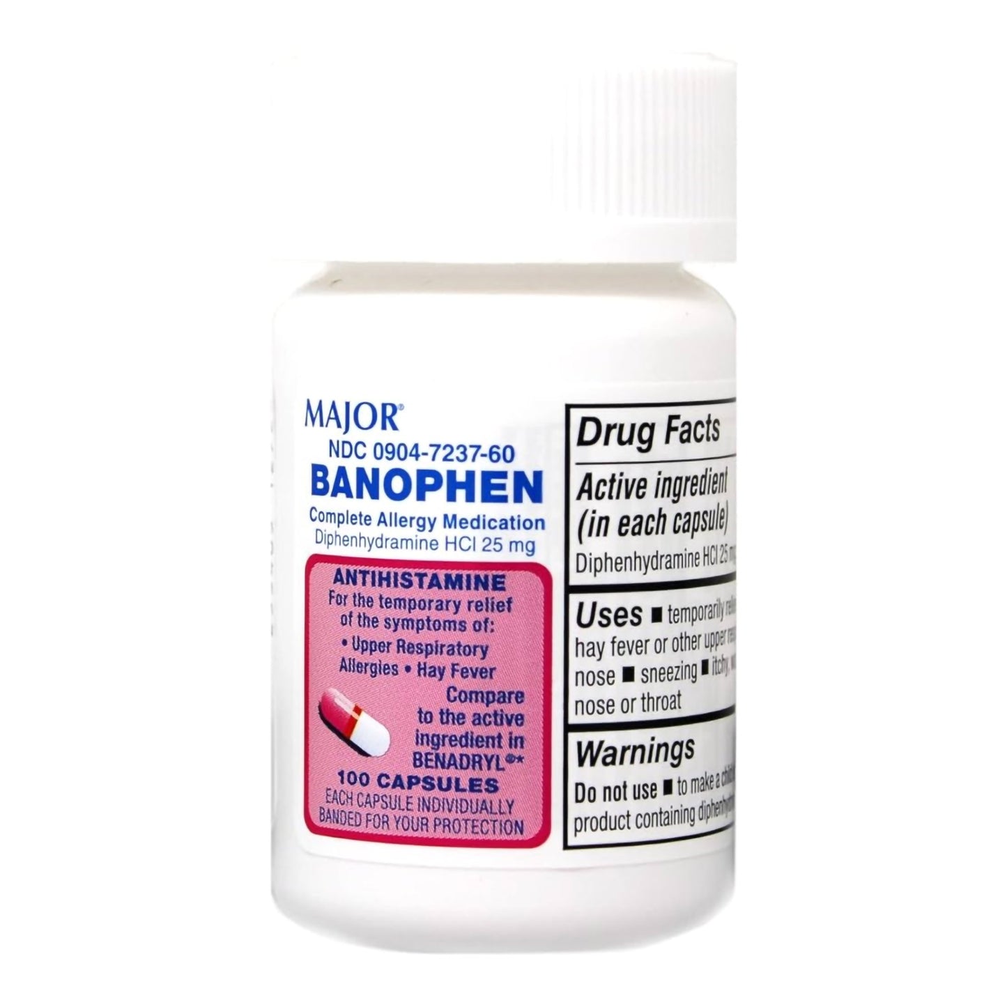 Major Pharmaceuticals Allergy Relief 25 mg Strength Capsule 100 per Bottle (1220958_BT)