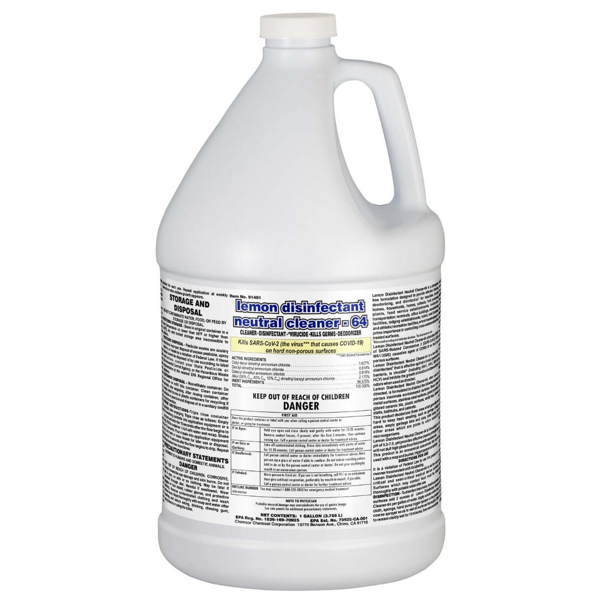 Hospeco® Lemon Disinfectant Neutral Cleaner-64, 4x1 Gallon (HOS91401)
